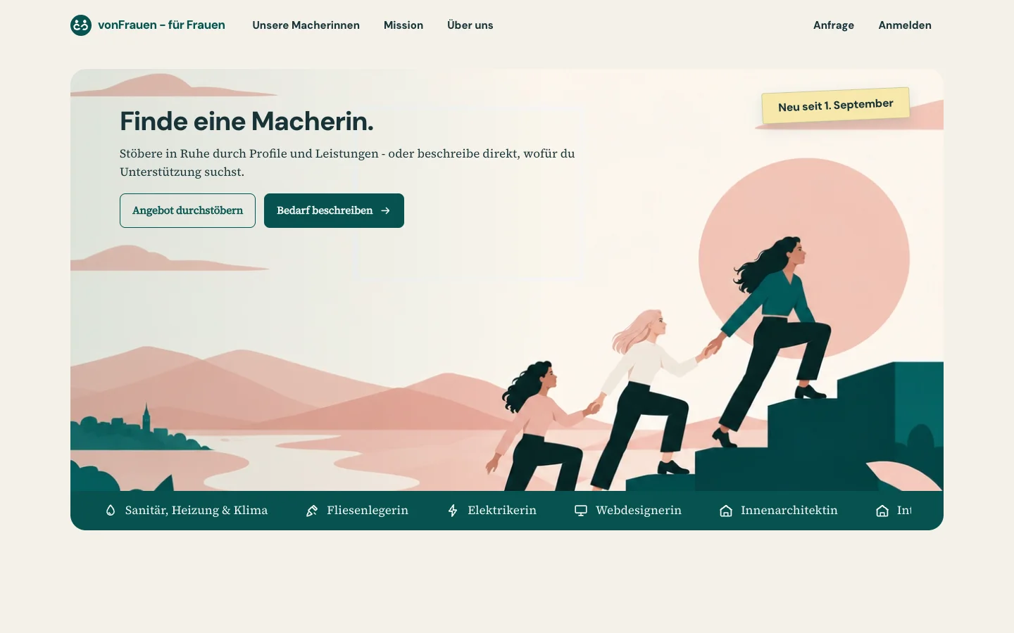 vonFrauen-Hauptseite mit der Suche nach einer passenden Macherin